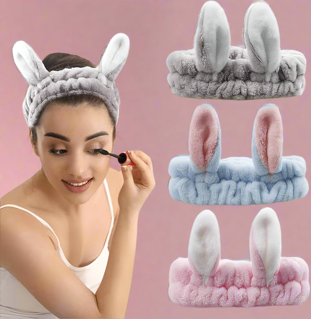 Bandeau de maquillage lapin pelucheux (3 pièces)